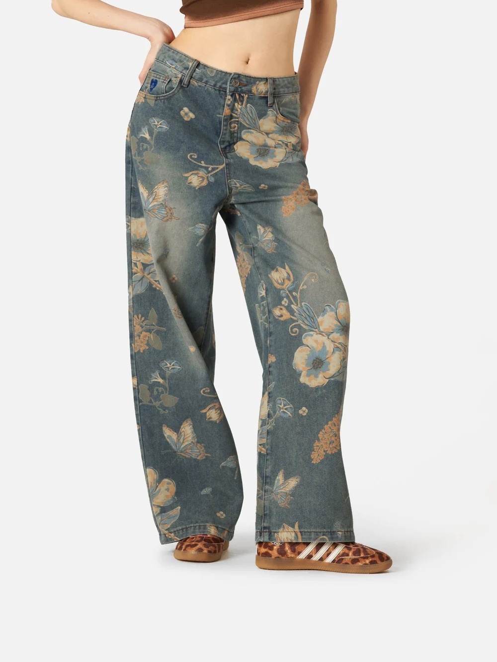 Aelfric Eden Floral Wide-Leg Jeans in floral and butterfly detail